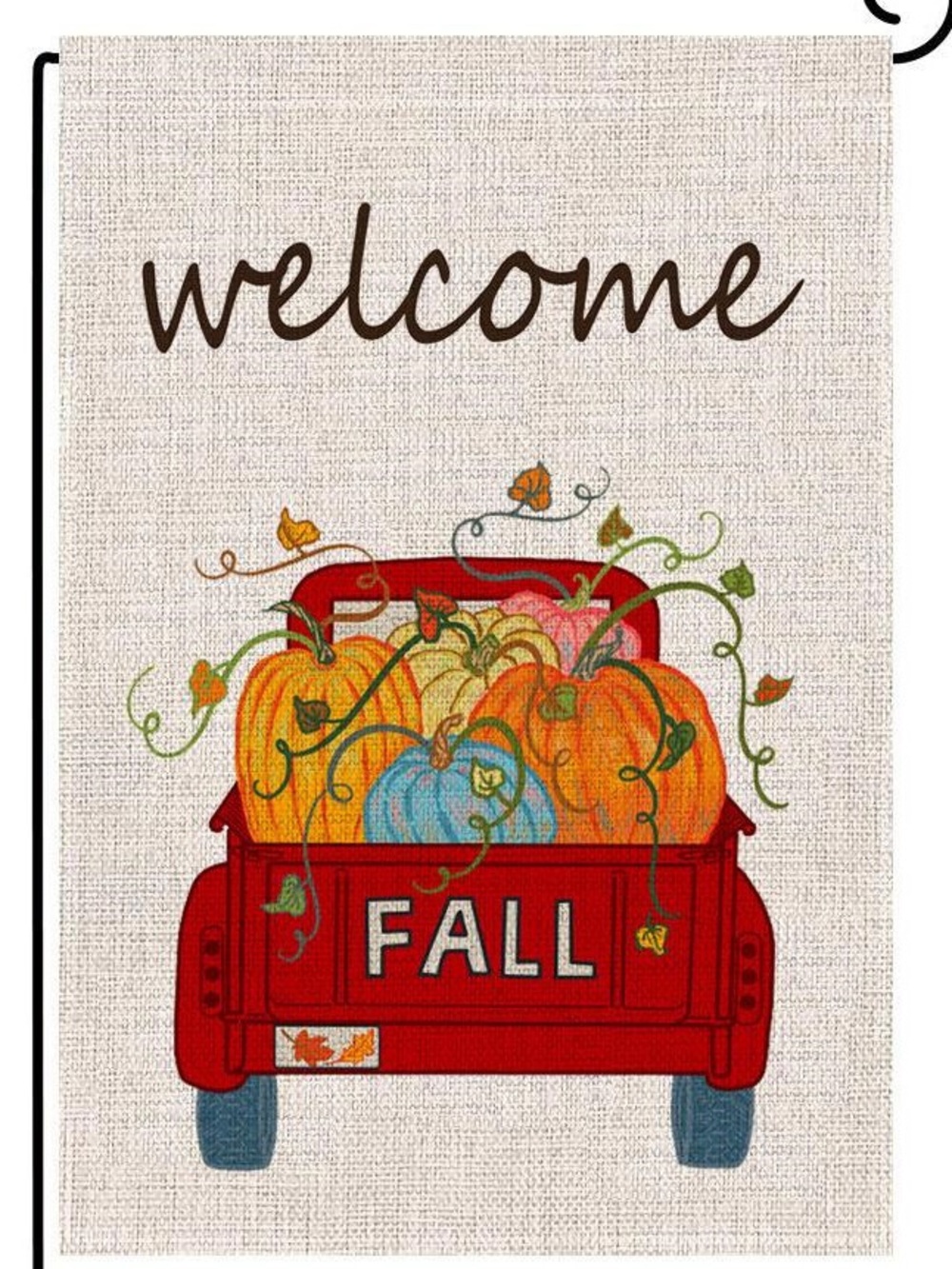 Welcome Fall Truck Decorative garden Flag - Red Truck with Pumpkins